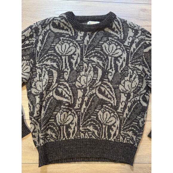 Vintage 80s Grandpacore Knit Sweater Brown Floral Medium London Fog USA Unisex - Picture 9 of 11